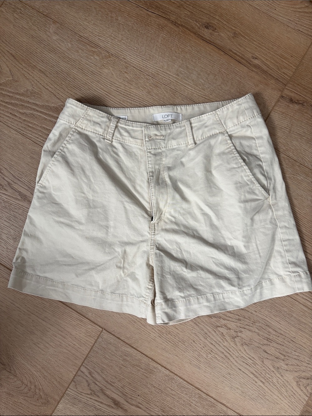 LOFT Cream Casual Cotton Bermuda Shorts